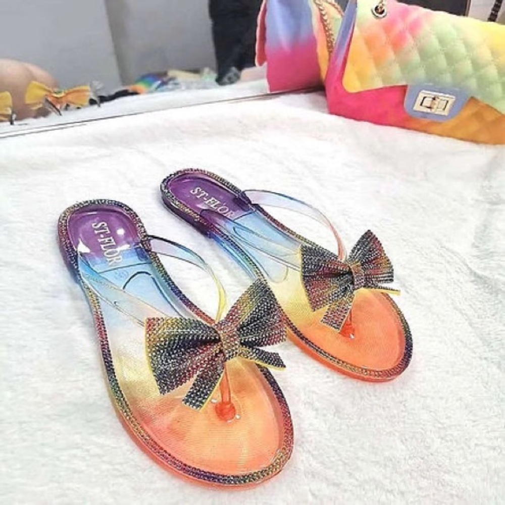 Rainbow Rhinestone Jelly Sandal